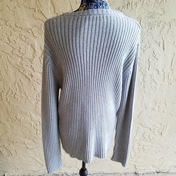 DKNY Jeans Gray Knit Sweater Black Logo L - Picture 3 of 4